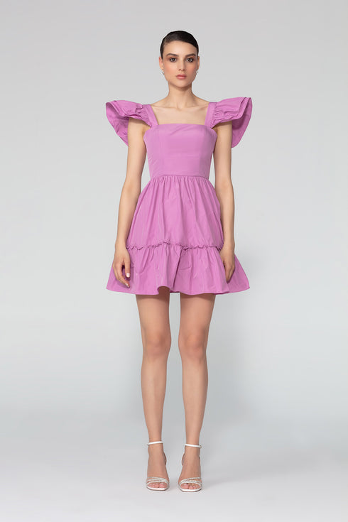 Square Neck Frill Detailed Mini Dress